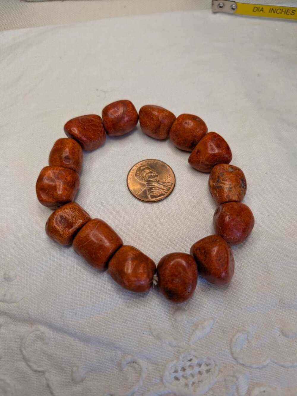 Vintage Red Sponge Coral Nugget Stretch Bracelet